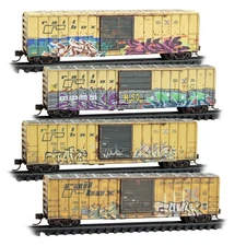 Micro Trains N Scale ~ Weathered 50' Rib Side Boxcars ~ Railbox ~ 4 Pc ~98305099
