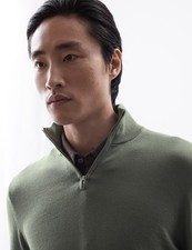 M&S - Autograph Mens Funnel neck Long sleeved Knitted Jumper in Smokey Green