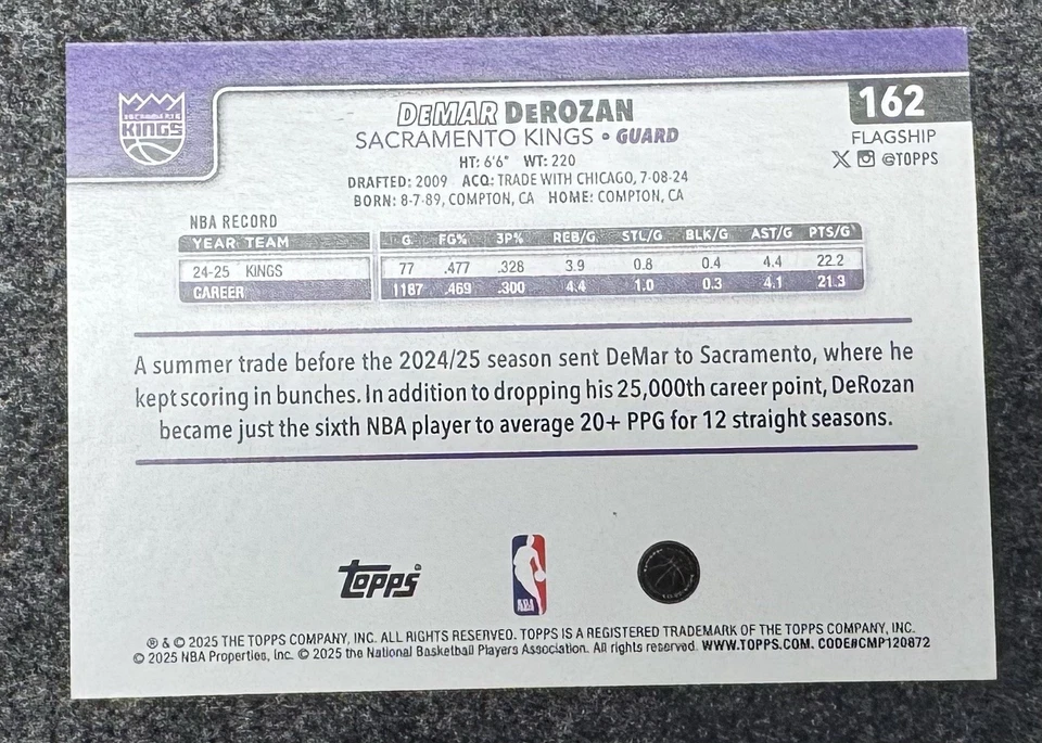 25/26 Topps NBA Black Friday Target Exclusivo DeMar DeRozan Madera Paralelo 19/25 Foto 2 de 4