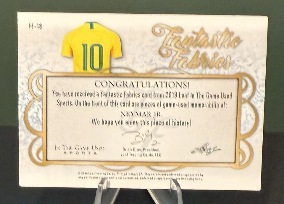 2019 Leaf Neymar Game Used SSP 12/25 Fantastic Fabrics In The Game Used Brazil - Image 3 of 3