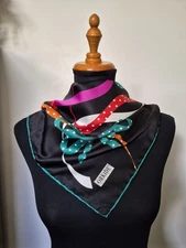 ORKIDE 90cm Square Scarf Bow Ribbon Rosettw Black Green Red Made In Turkey