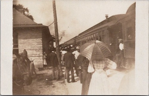 c1910s Real Photo RPPC Postcard RAILROAD DEPOT / Train Scene - Location Unknown