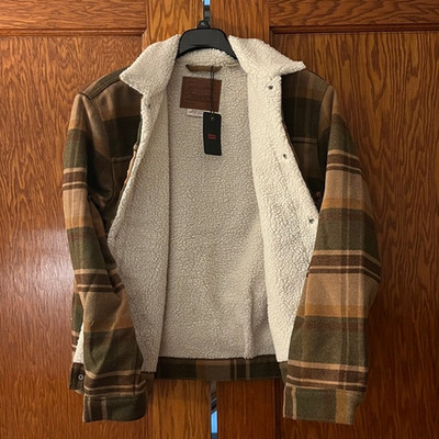 Levis Premium Brown Sherpa Trucker Jacket Plaid Size XL NWT