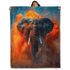 50x60in Cool Elephant Throw Blanket, Cozy Warm Flannel, Wildlife Design, Gift