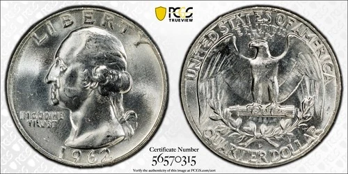 1962-D WASHINGTON QUARTER PCGS MS65