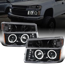 for Chevy Colorado GMC Canyon 2004-2012 LED Halo Projector Headlights Black