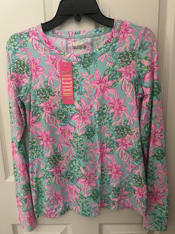 NWT Lilly Pulitzer Renay Sunguard Top Surf Blue So Shellegant XS