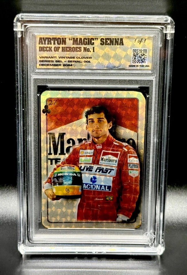 Ayrton Senna Glu3trap F1 McLaren Deck of Heroes 24KT Gold Superfractor 1/1 Art Foto 2 de 3