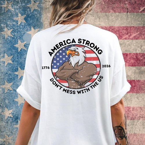 America Strong Eagle T-Shirt, Patriotic USA Flag Graphic Tee