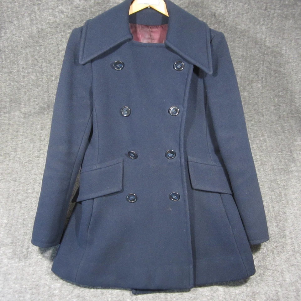 Vtg Calvin Klein Wool Peacoat 12 Navy Double Breasted Old Money Winter Preppy - Image 2 of 4