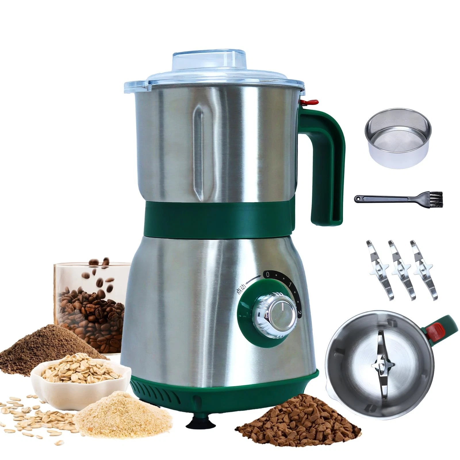 Grinder for Kitchen, Spice Grinder Electric Dry Comes With 3 Removable Stainl...