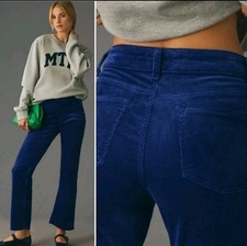 Anthropologie Yaya Mid-Rise Corduroy Crop Flare Jeans by Pilcro 28 Indigo Blue