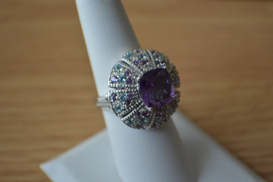 5.85ct Morrocan Rose Quartz / Multi Gemstone Ring Rhodium over Silver Size 7 - Image 2 of 4