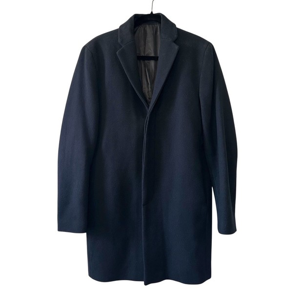 Abrigo SELECTED HOMME Para Hombre Azul Marino Mezcla de Lana Botón Oculto Cuello Guisante - Mediano