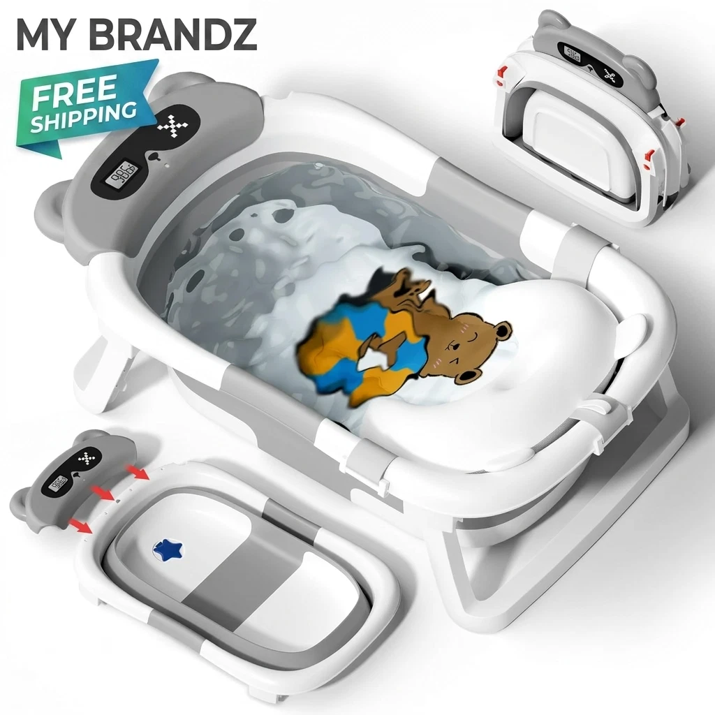 Portable Foldable Baby Bathtub Infant Newborn Travel Tub Soft Cushion Grey