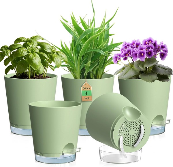 10,2 Cm SelbstbewäSserungstopf, 5Er Set Plastik BlumentöPfe Mit AbflusslöChern-image