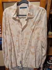 Perry Ellis Men's Shirt 2XLT Beige Floral Print Long Sleeve Button Down Casual