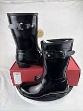 Hunter Original Short Gloss Boot WFS1000RGL Black Rain Snow Womens Size 7 NEW