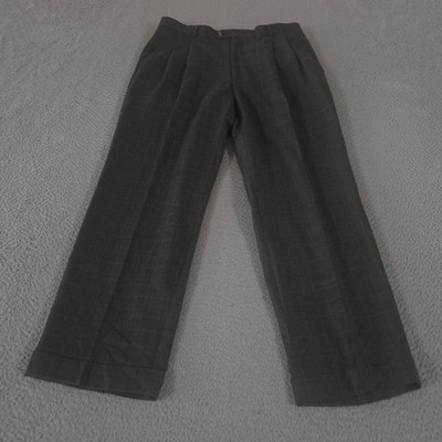 VINTAGE Hickey Freeman Pants Mens 32x30 Brown Glen Check Pleated Cuffed Y2K