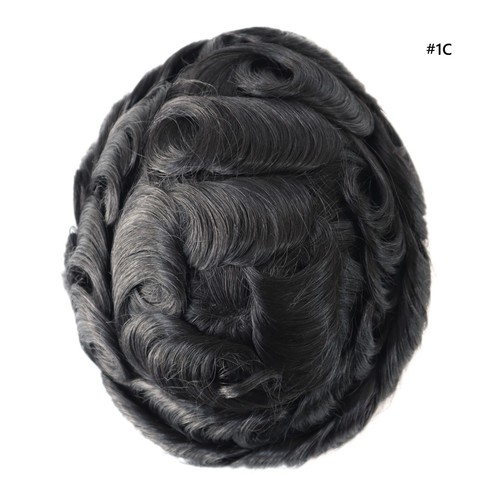 Mens Human Hair Replacement System Unit 0.08 Thin Skin Knotted Toupee Hair Piece - Picture 10 of 16