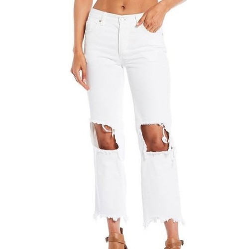 Distressed Raw Hem Straight Leg Jean 