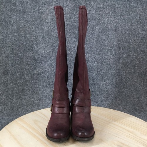 Madden Girl Boots Womens 6 Tall Back Zip Buckle Riding Purple Leather Low Heel - Picture 4 of 11