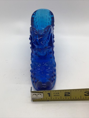 Vintage Fenton Glass Hobnail Blue Cat Head Slipper Shoe - Picture 13 of 14
