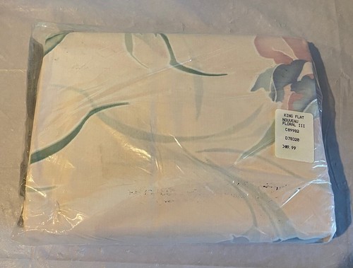 Vintage Utica Fine Arts JP Stevens King Flat Sheet NOUVEAU FLORAL III NEW - Picture 2 of 2