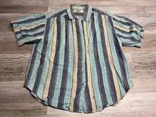 Vintage 80s 90s Womens Hand Loomed Button Up Shirt Ethnic Stripe Slub Weave Sz S