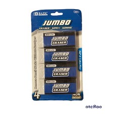 BAZIC Erasers, Jumbo Vinyl Pencil Eraser 4 Pack , Latex Free, White Large Size