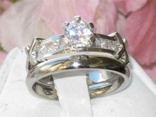 Simulated Round & Princess Cut White Shiny Sapphire Women Crown Design Ring Set