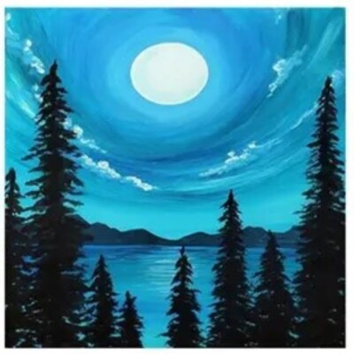 5D Diamond Painting Kit 30X30cm - Full Moon over Lake with Trees