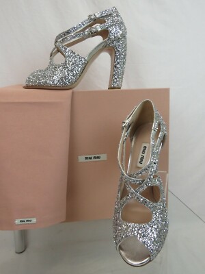 MIU MIU PRADA SILVER GLITTER LEATHER 5K880C BUCKLE