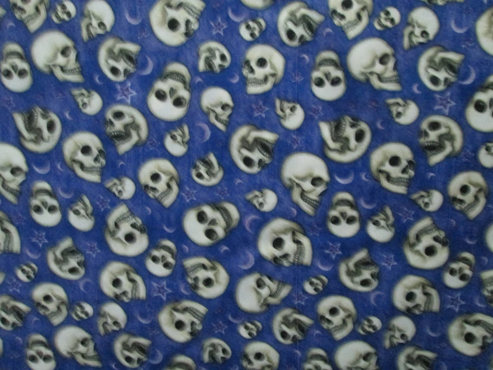 SKULL HEAD WICKED SKULLS STARS MOON PURPLE COTTON FABRIC FQ - Image 2 of 4