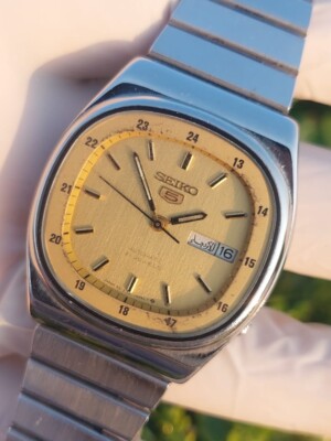 Seiko 5 Automatic 6319 A Golden Dial Railway Time Day-Date Vintage Men´s Watch