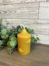 Pure Beeswax (bees wax)  - Large Round Votive Candle w/ honey bees