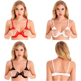 Womens Sexy Open Cups Bra Underwear See Through Sheer Mesh Underwired Bra Top
