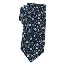 Men's Skinny Tie, Cotton Floral Ties for Men Wedding A Black Blue Floral