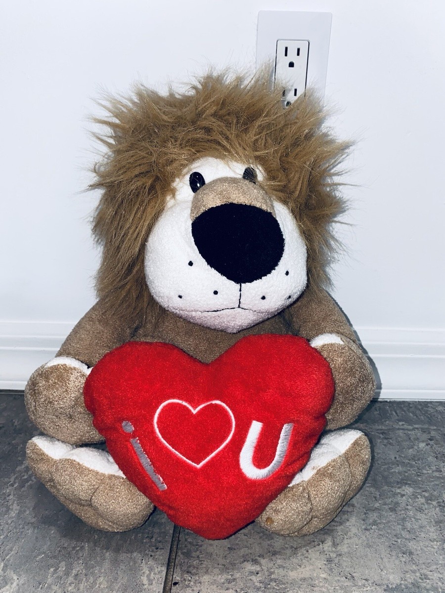 Large Valentine Plush Lion with heart pillow Love you Red Animal