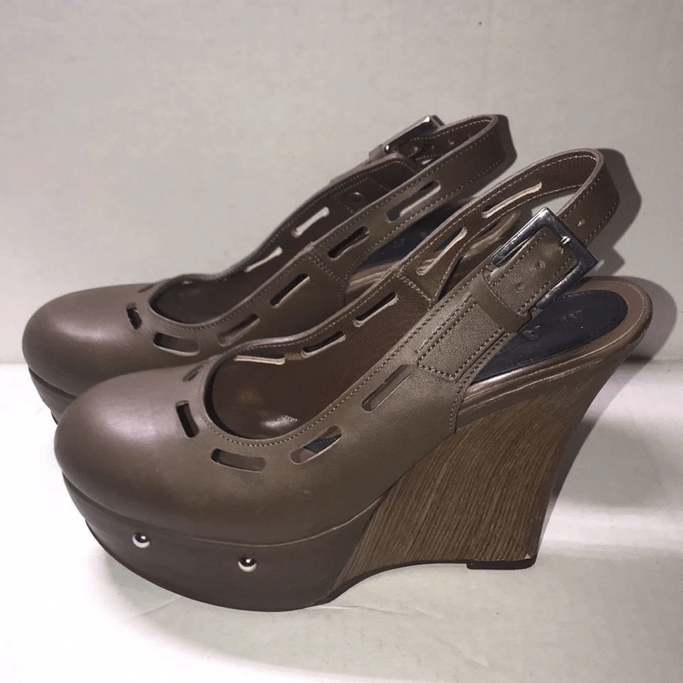 Zuecos de tacón Marni para mujer marrón con plataforma de cuña talla 36 Foto 4 de 4