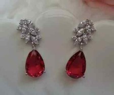2Ct Pear Cut Lab-Created Ruby Drop/Dangle Women's Earrings 14K White Gold Plated