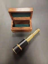 Brass Telescope with Wooden Box - Pocket Telescope