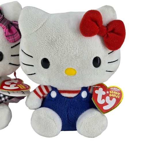 Ty 6" Hello Kitty Lot of 2 Pink Plaid Red White Blue Jumper w/tags Plush - Picture 5 of 7