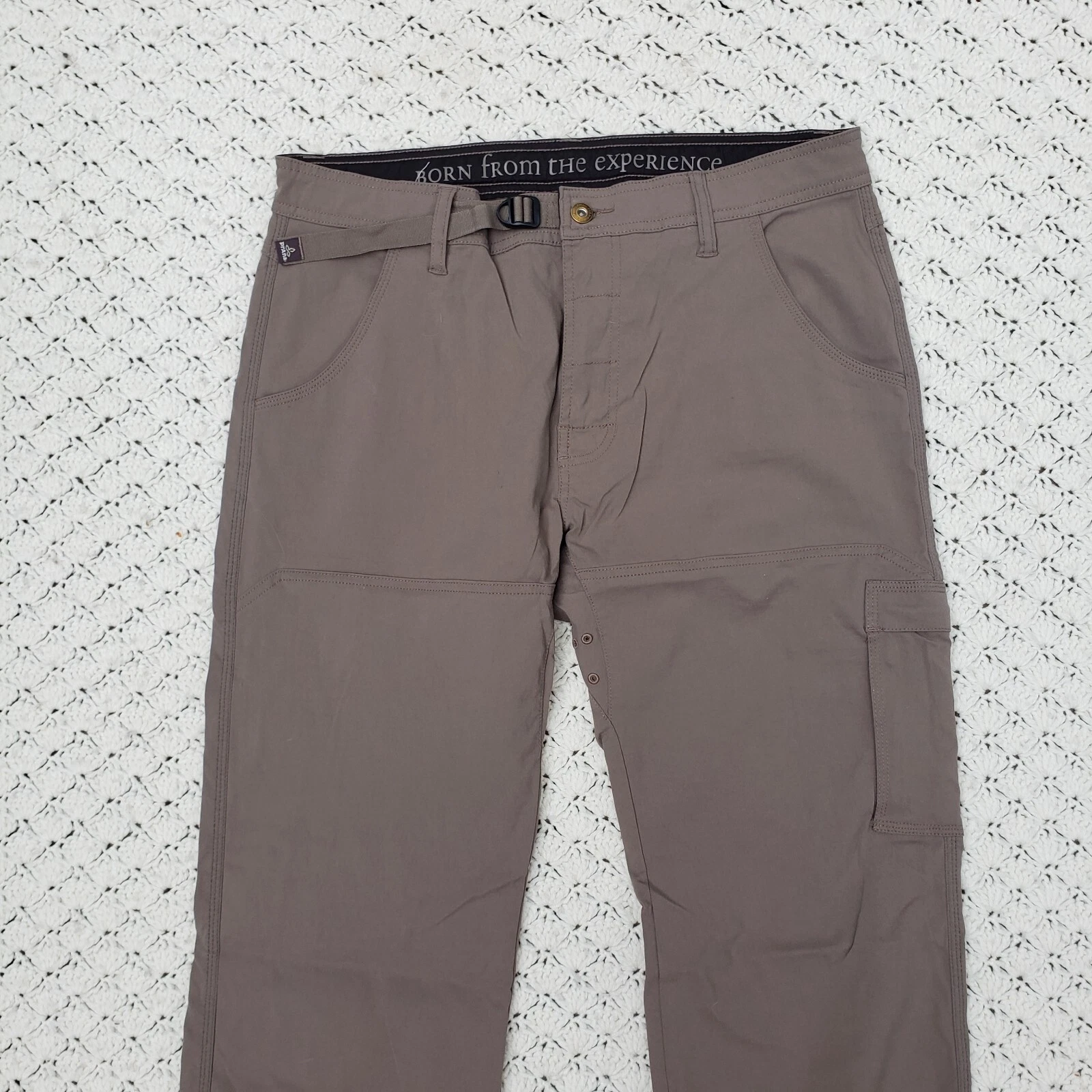 PrAna Mens Zion II Belted Outdoor Hiking Travel Stretch Climbing Pants Brown 36