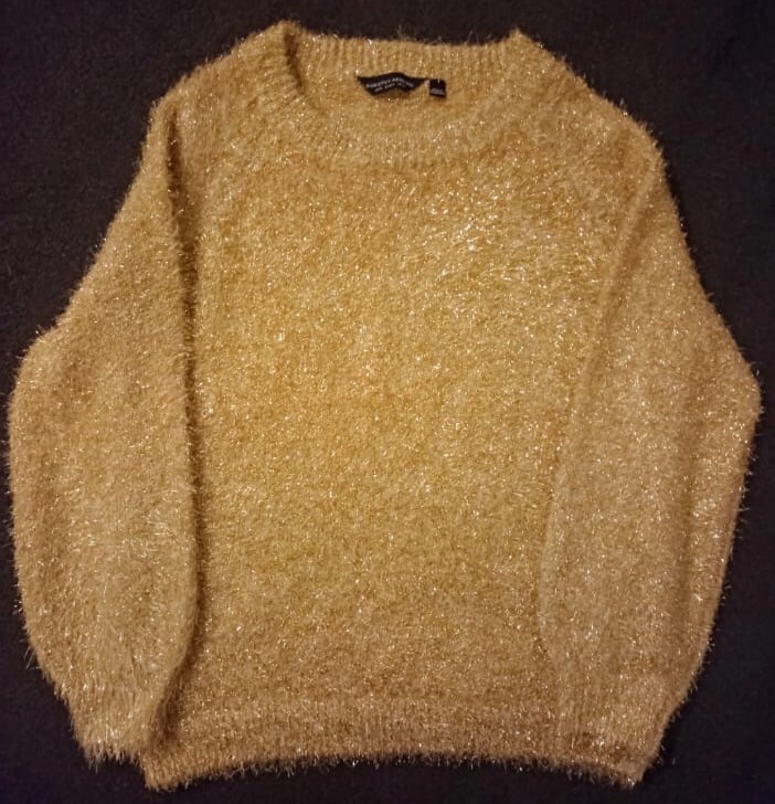 Women's Gold Shimmer Jumper Sweater Winter Warm Long sleeve Size M - Main Image