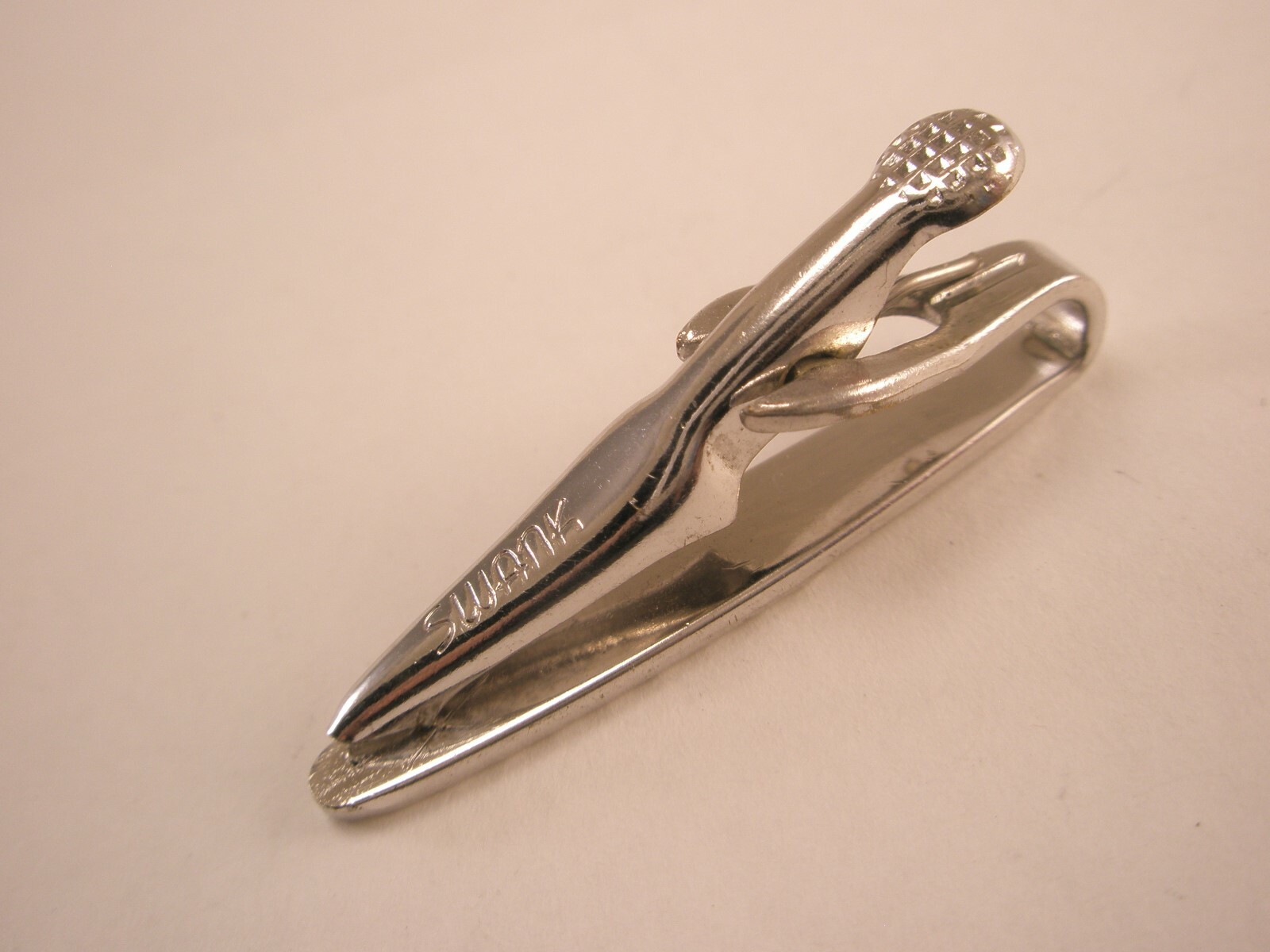 1-5/16" Raised & Matte Silver Tone Vintage SMALL SWANK Tie Bar Clip simple plain