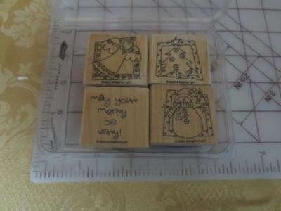 Stampin Up 4 pc Very Merry 2003 wood mounted rubber stamp set Christmas ...