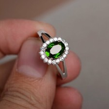 2.0 Ct Oval Emerald Simulated Round Diamond Split Shank Ring 14K White Gold Over