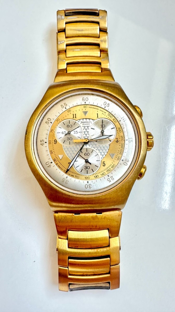 Swatch Swiss Gold Watch Swatch Irony Chrono YOG100G Golden Chest
