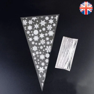 Van Der Linn Snowflake Cellophane Cello cone bags Party Treat Kids Sweet Xmas
